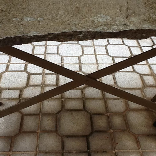 CAST IRON TABLE WITH STONE SURFACE-