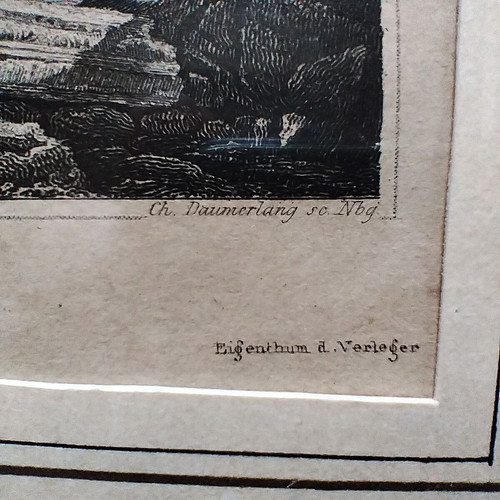 19th Century Cyprus Kyrenia Chalcography engraving used, framed