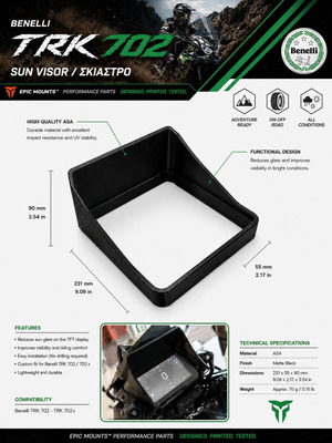 LCD Screen Sun Visor for Benelli TRK 702/702x new, 3d printed