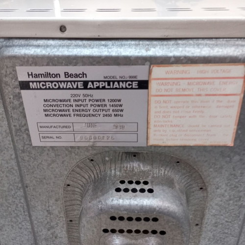 Hamilton Beach 999E microwave oven used, convection, 28L