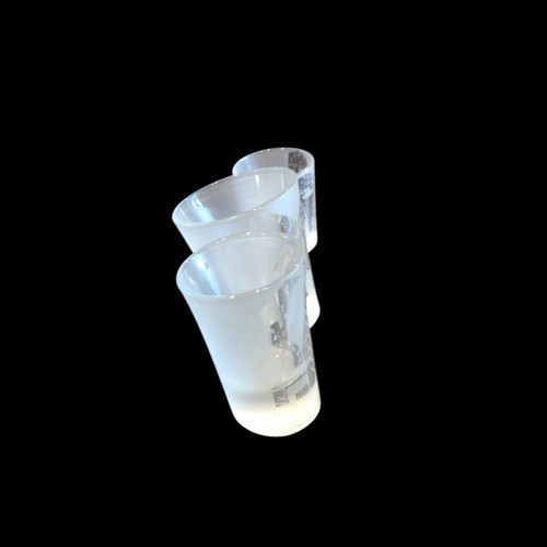 Shot glasses like new, set of 3 with frosted texture and designs