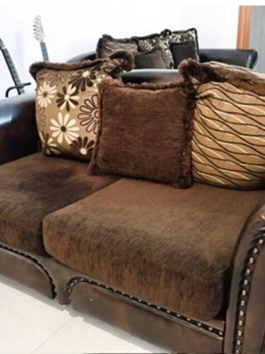Sofa set like new, three-seater and two-seater with leatherette and fabric cushions