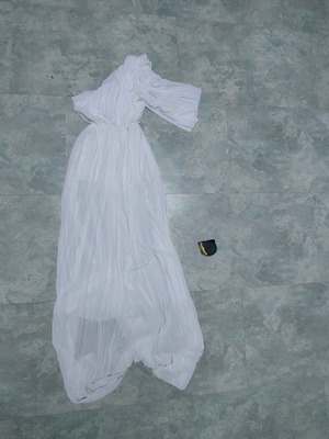 Long white dress like new, asymmetrical design with slit