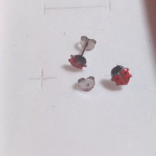 Children's silver 925° earrings with enamel ladybugs, new
