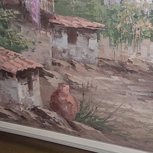 Oil Painting Dimas Traditional Greek Village framed, like new
