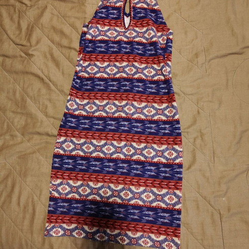 Boho print dress elastic, fits S, like new