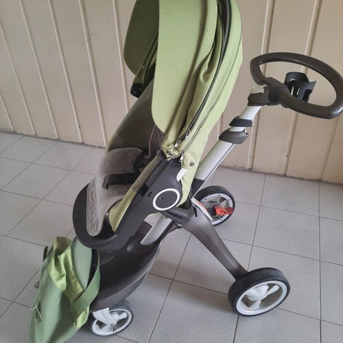 Stokke Xplory stroller used with carrycot and summer kit