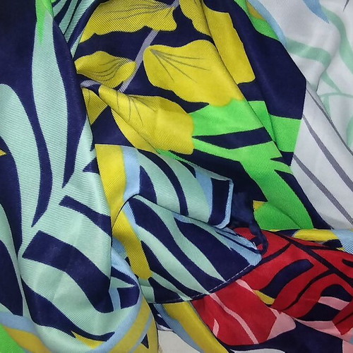 Cotton airy scarf shawl with colorful monstera print and tassels, new