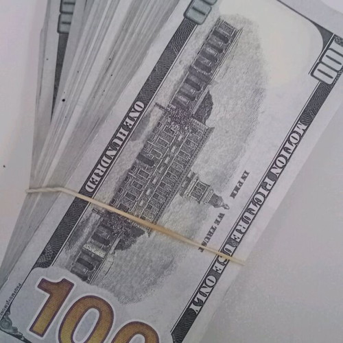 Prop dollars like new, two bundles of hundred-dollar bills for movies