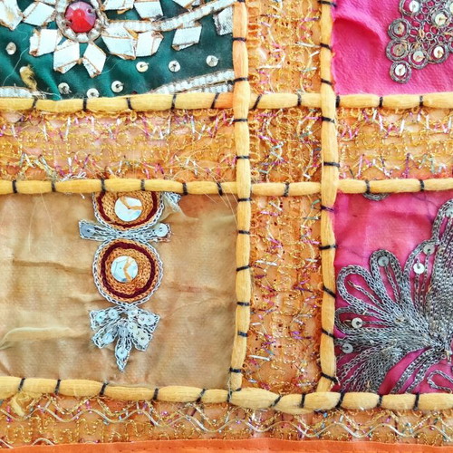 Indian Patchwork Set of 3: Large Table Runner 150x48 & 2 Cushions 42x42