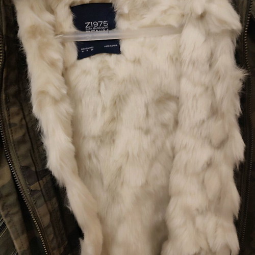 Denim camouflage parka jacket like new with fur, size M oversized