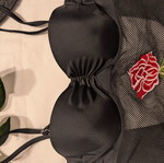 Black goth one piece swimsuit with mesh and embroidered rose, like new, size S/M
