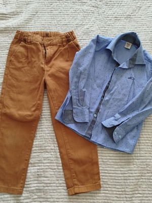 Boys' shirt and pants set like new, size 4-5 years, blue and brown