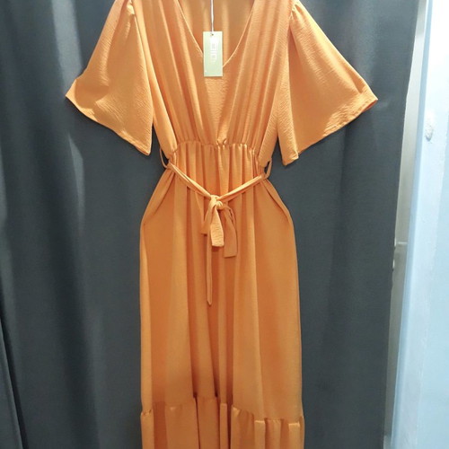 Γυναικείο φόρεμα Plus Size καινούργιο, μακρύ, πορτοκαλί με ζώνη