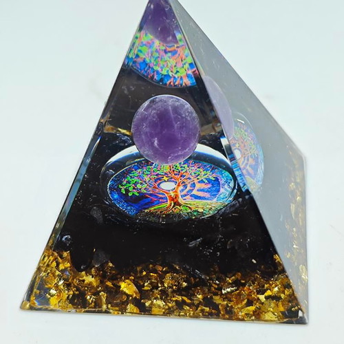 Orgonite Energy Pyramid with Amethyst and Tree of Life like new