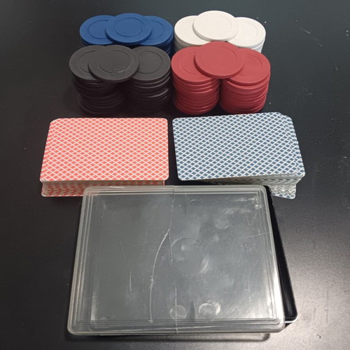 Poker chips set used, 100 chips and 2 decks
