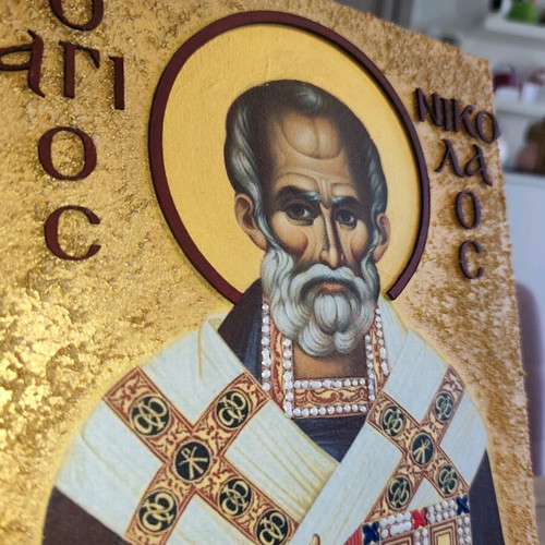 Saint Nicholas Decoupage Icon on Wood new