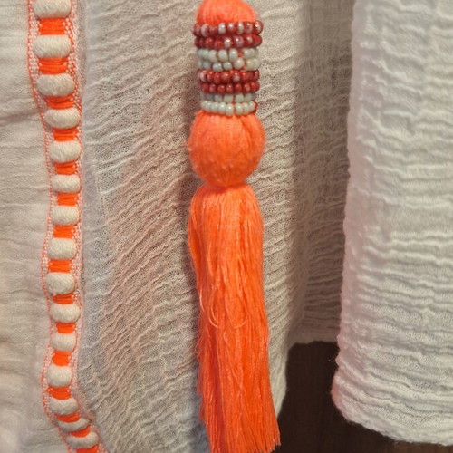 Zara kaftan with tassels like new, small, white and orange