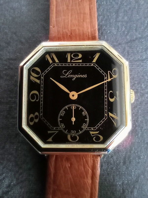 Vintage Longines Octagon watch from the 1970s like new, gold and black
