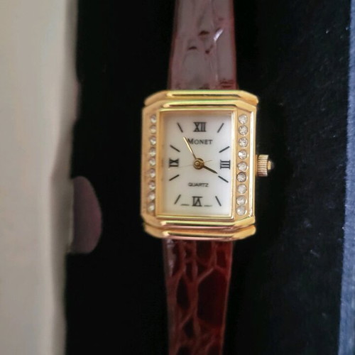 Monet Vintage Wristwatch New with Leather Strap and Original Box