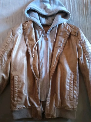 Faux leather jacket men's used, brown, size L