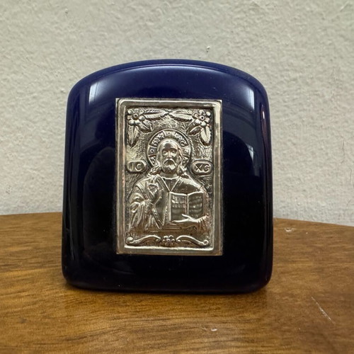 Silver icon of Christ on glass like new