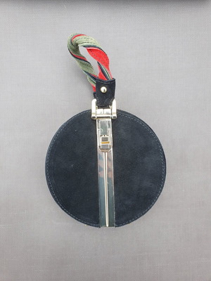Vensi Vintage Black Suede Round Frame Handbag with Tricolor Braided Handle