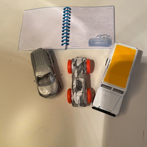 Set of used metal cars and nerf with MacQueen notebook gift
