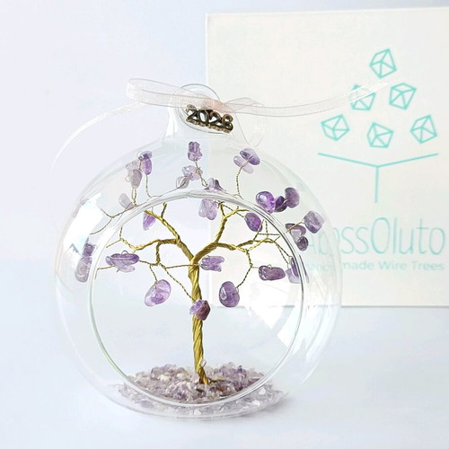 Handmade lucky charm glass ball with tree and amethyst 2026 new