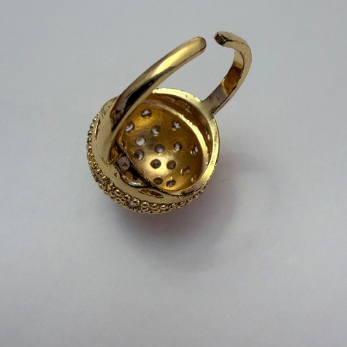 Vintage Pompon Ring with Zircon, Gold Plated, Like New