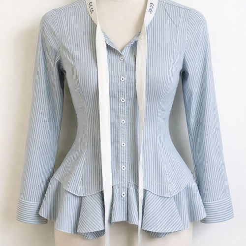 High by Claire Campbell striped ruffle shirt like new