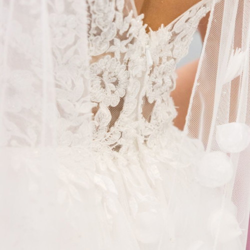 Romantic A-line wedding dress with 3D details