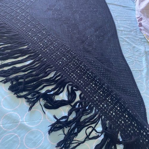Handmade triangular black shawl, like new, filet crochet design