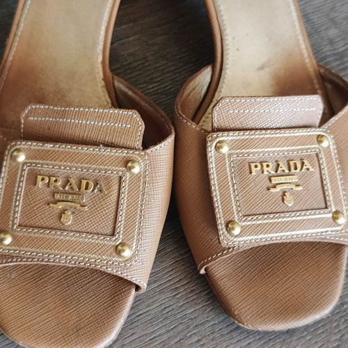 Prada vintage leather mules size 38 1/3 like new beige brown
