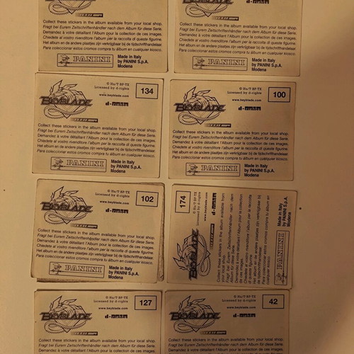 BeyBlade vintage cards and stickers used, pack of 6 cards & 8 stickers