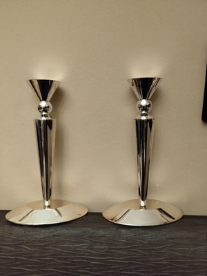 Κηροπήγια μεταχειρισμένα, πακέτο 2τμχ, χρωμιωμένο μέταλλο vintage με φθορές