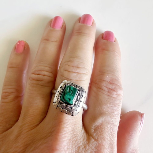 Vintage Silver 925 Ring with Natural Malachite Used