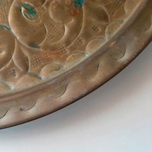Copper tray used, over 100 years old with patina