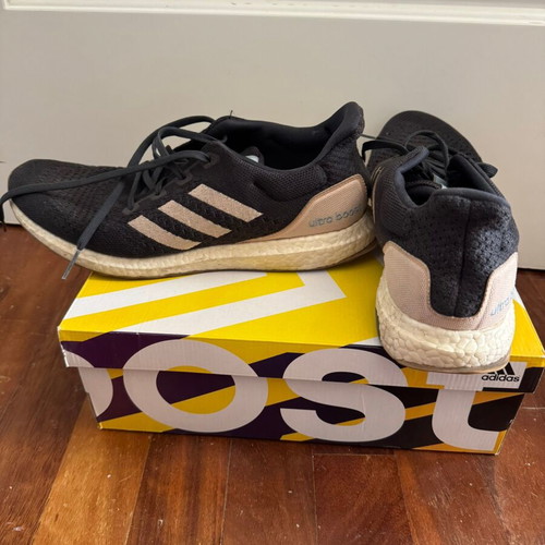 Adidas Ultra Boost running shoes used, size 47.5, black and beige