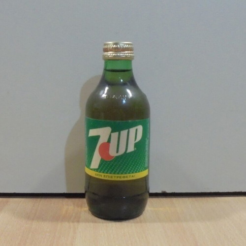 7 UP old glass bottle 250ml Greek bottling sealed like new