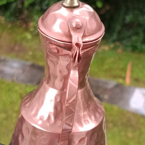 Copper coffee pot with hammered embossed surface like new
