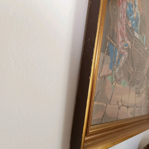 Vintage Large Gobelin Embroidery Painting used, 109x80cm