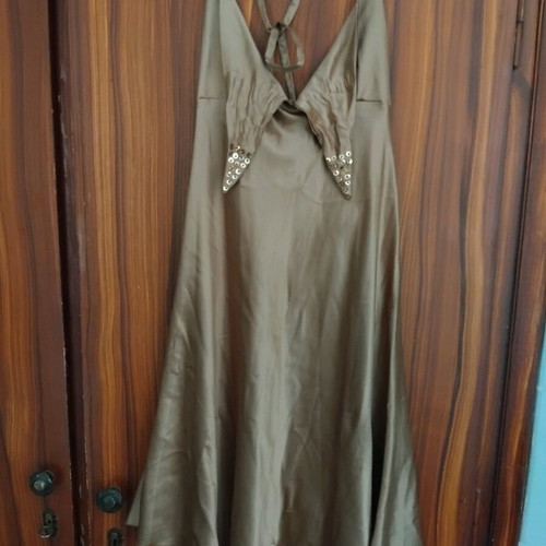 Halterneck midi satin dress gold like new