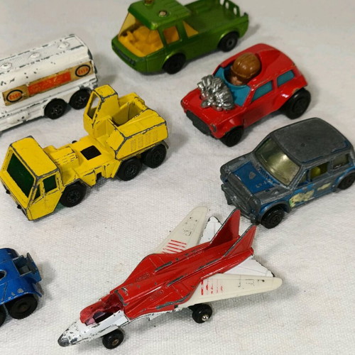 Vintage toy cars used with wear, all together