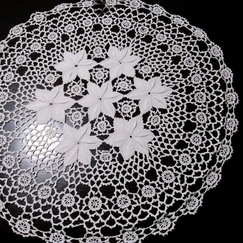 Handmade round crochet doily new with Petalouda No 40 lace thread