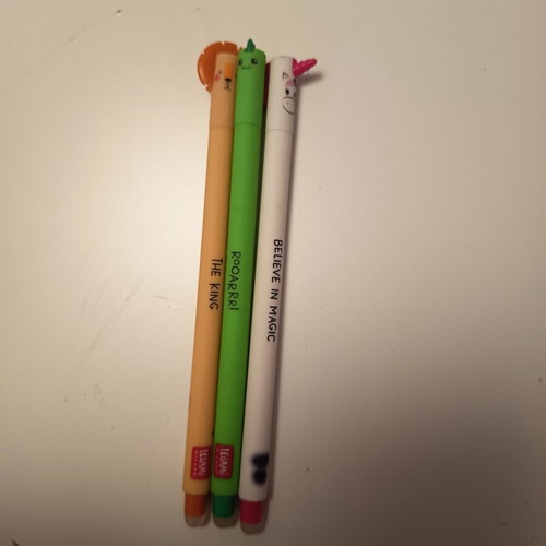 Legami erasable pens set of three with eraser pink green orange like new