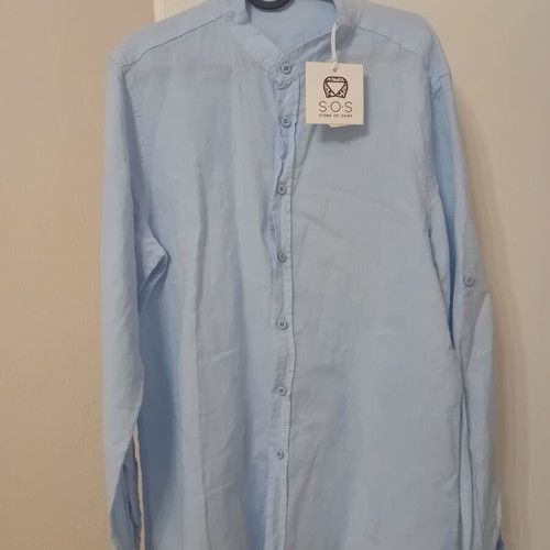 Men's shirt with stand-up collar, blue, XL