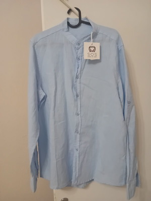 Men's shirt with stand-up collar, blue, XL