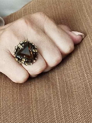 Ring with geometric crystals like new, adjustable size
