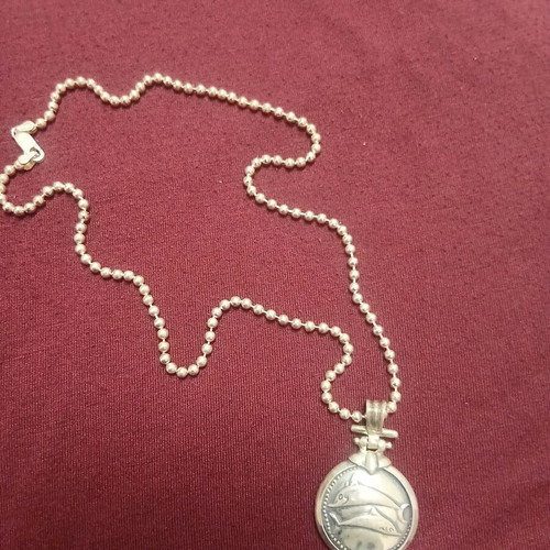 Vintage silver pendant with chain, double-sided, dolphins, 50cm chain